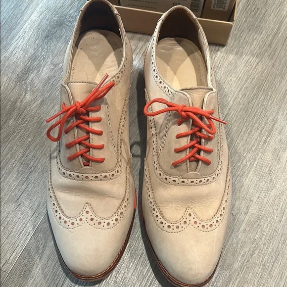 Cole Haan | Shoes | Cole Haan Cream And Red Flats With Brogue Detailing |  Poshmark